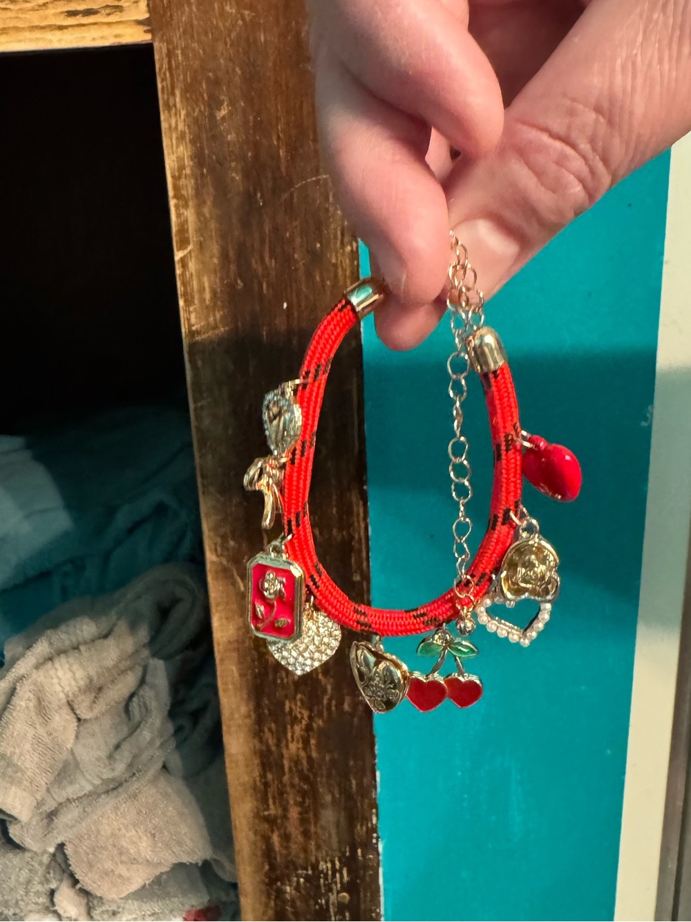 Red Charm Bracelet with Gold Accents - Women Jewelry - Picture 2 of 2